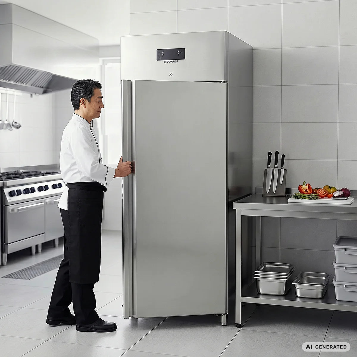 Gastronomie Tiefkühlschrank ECO 700 GN 2/1 Monoblock, 616 Liter Kühlraumvolumen, 3 verstellbare Einlegeböden, Robuste Bauweise, Edelstahl