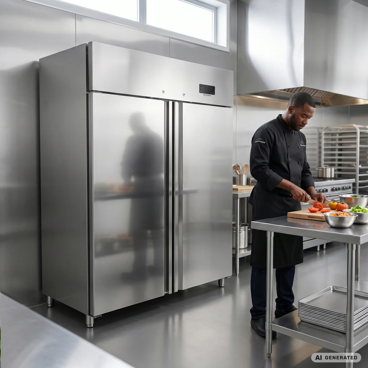 Gastronomie Kühlschrank ECO 1400 GN 2/1 Monoblock, 1350 Liter Kühlraumvolumen, 6 verstellbare Einlegeböden, Robuste Bauweise, Edelstahl