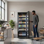 Getränkekühlschrank GK-360BB, 360 Liter Kühlraumvolumen, 4 verstellbare Einlegeböden, Innenbeleuchtung, Abschließbar, Schwarz
