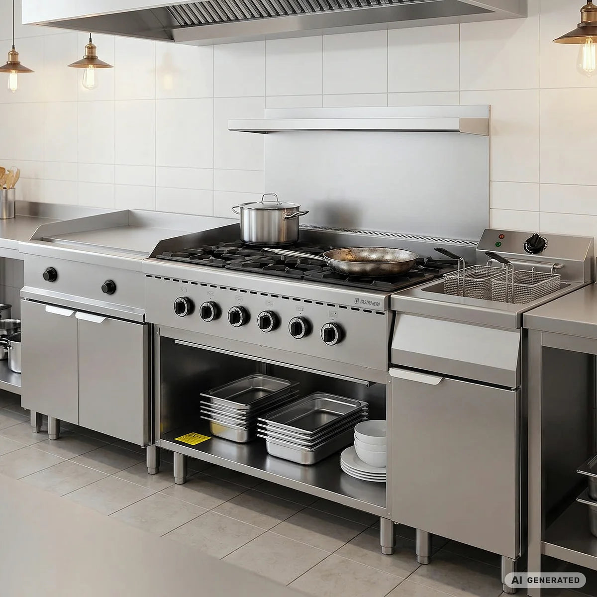 Gasherd ECO mit offenem Unterbau - 43,2 kW - 6 Brenner