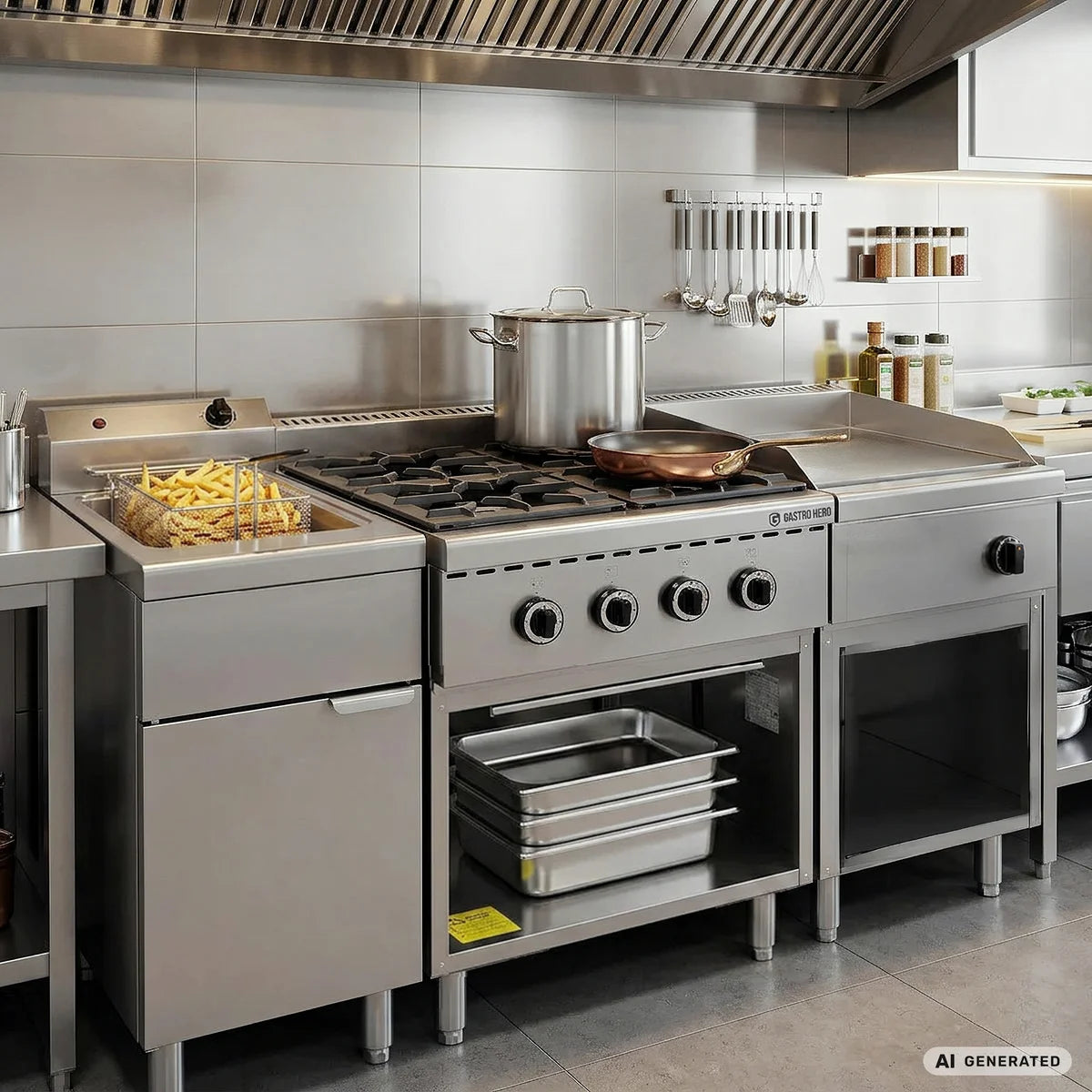 Gasherd ECO mit offenem Unterbau - 28,8 kW - 4 Brenner