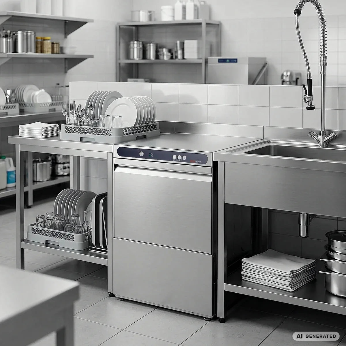 Geschirrspülmaschine ECO 50x50 cm Korbmaß, mit Reiniger- & Klarspüldosierer, mit Ablaufpumpe & Enthärter, Made in Europe, 400 Volt