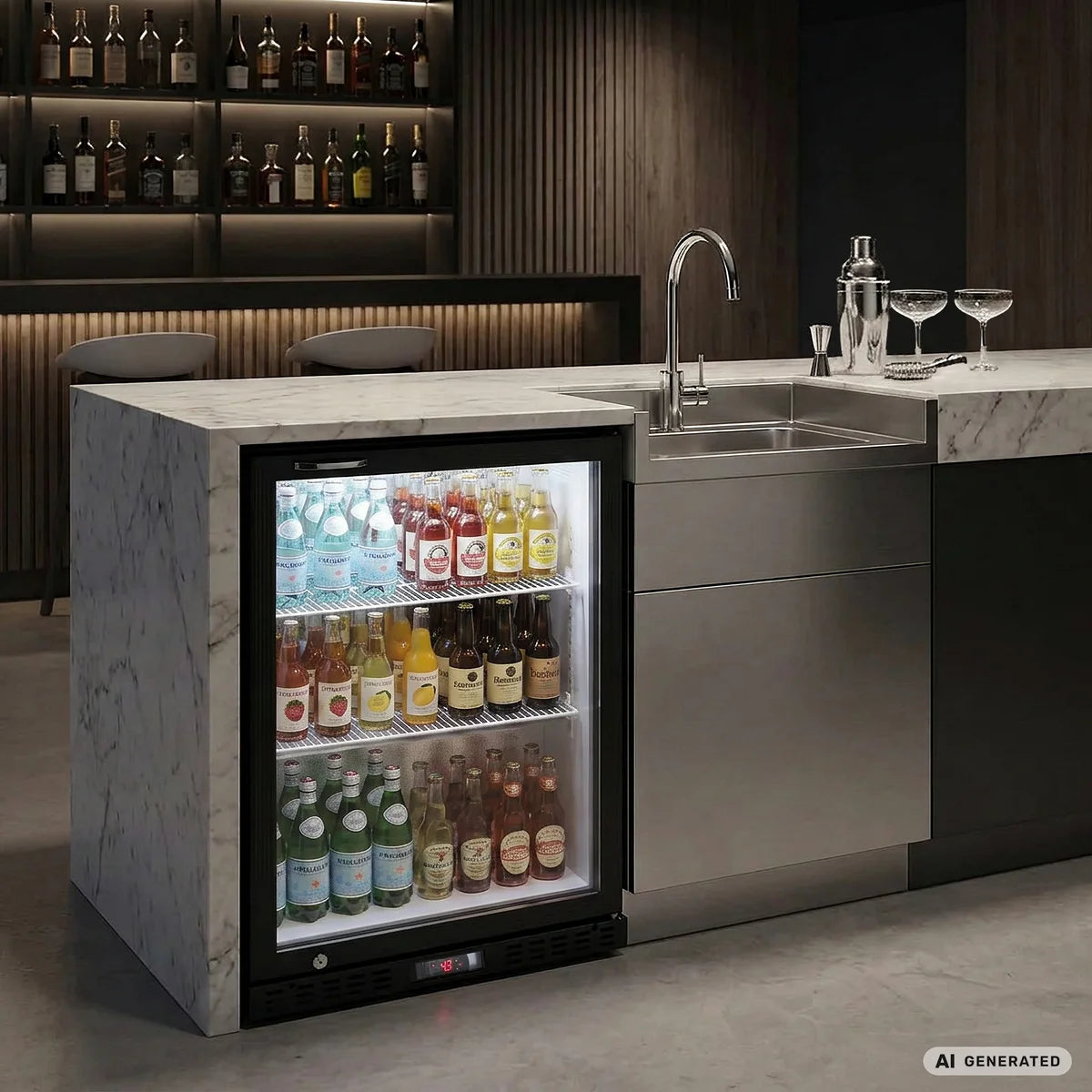 Barkühlschrank ECO 130 schwarz, LED Beleuchtung, unterbaubar