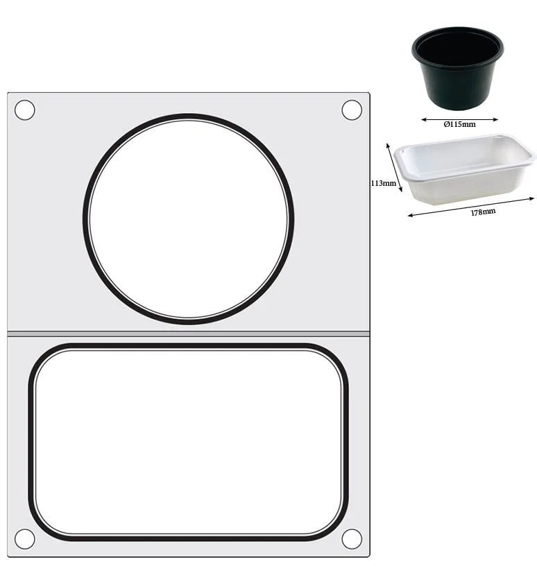 Hendi Matrize für Schalenversiegelungsmaschine Compact, 1 Schale 178 x 113 mm und 1 Rundschale Ø 115 mm