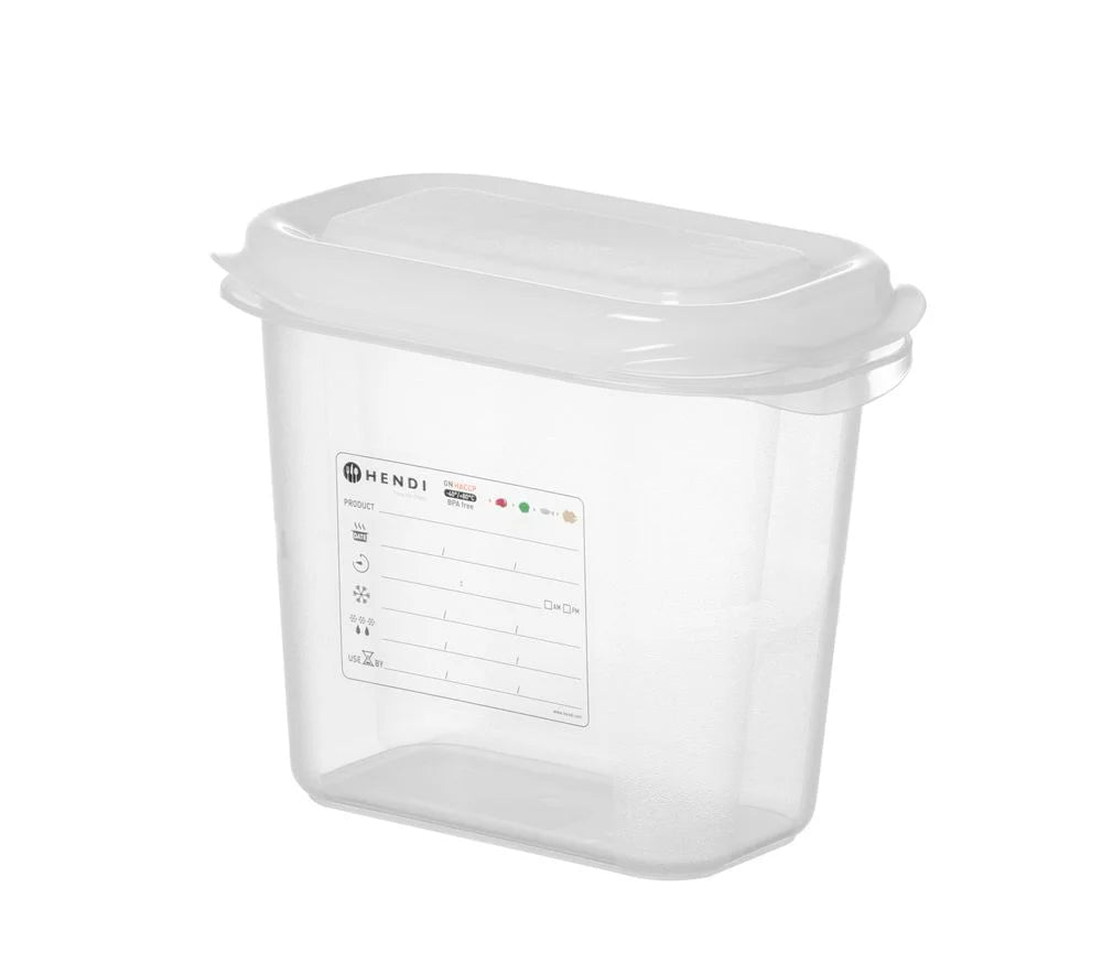 Hendi GN-Behälter mit Deckel und HACCP-Clips, GN 1/9, 150 mm, 1,5 L, PP