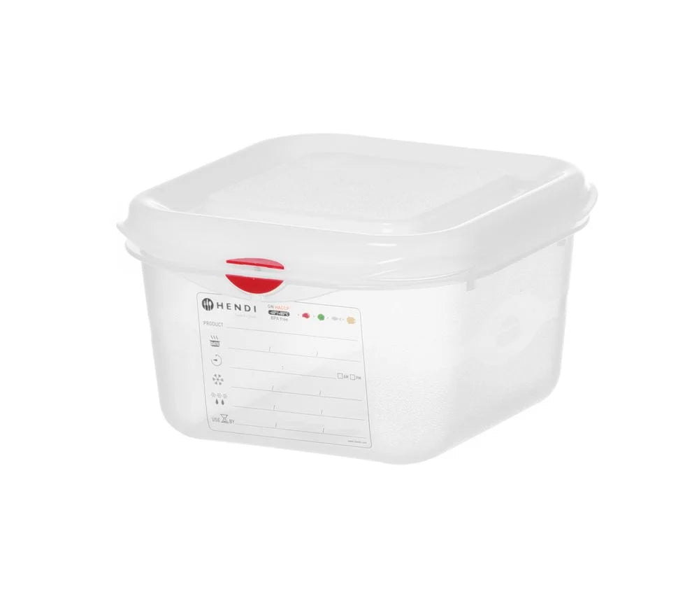 Hendi GN-Behälter mit Deckel und HACCP-Clips, GN 1/6, 100 mm, 1,7 L, PP