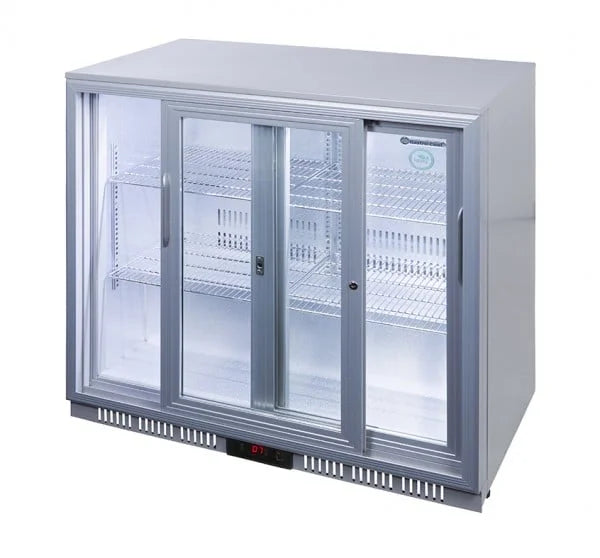 Gastro-Cool UC200 Barkühlschrank 208 Liter Schiebetüren silber, LED, unterbaufähig