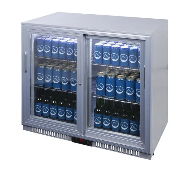 Gastro-Cool UC200 Barkühlschrank 208 Liter Schiebetüren silber, LED, unterbaufähig