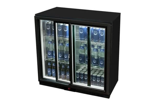 Gastro-Cool UC200 Barkühlschrank 208 Liter Schiebetüren schwarz, LED, unterbaufähig