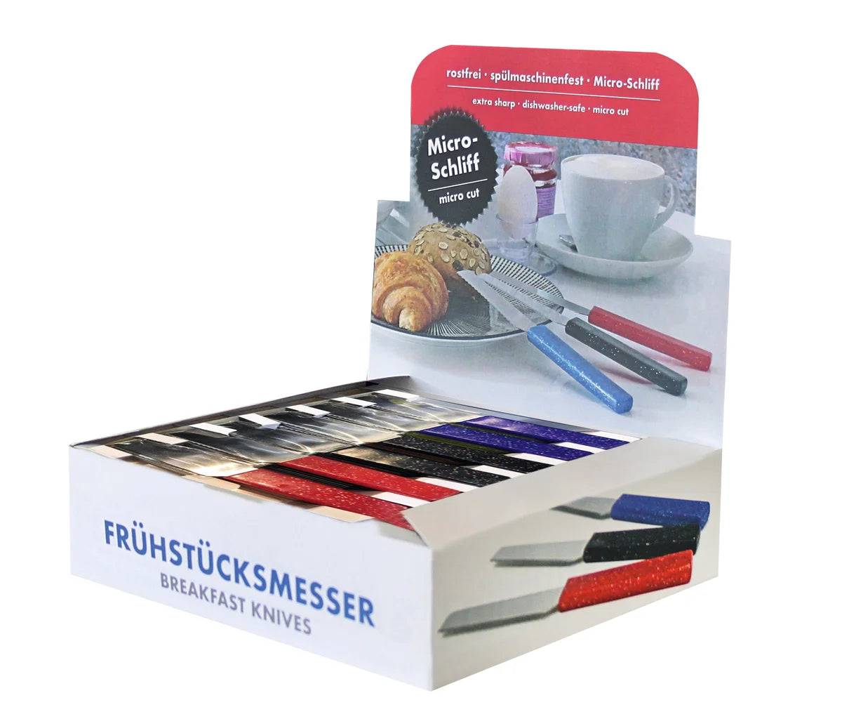 Schneider Theken-Display Frühstücksmesser, 10 x schwarz, rot, blau