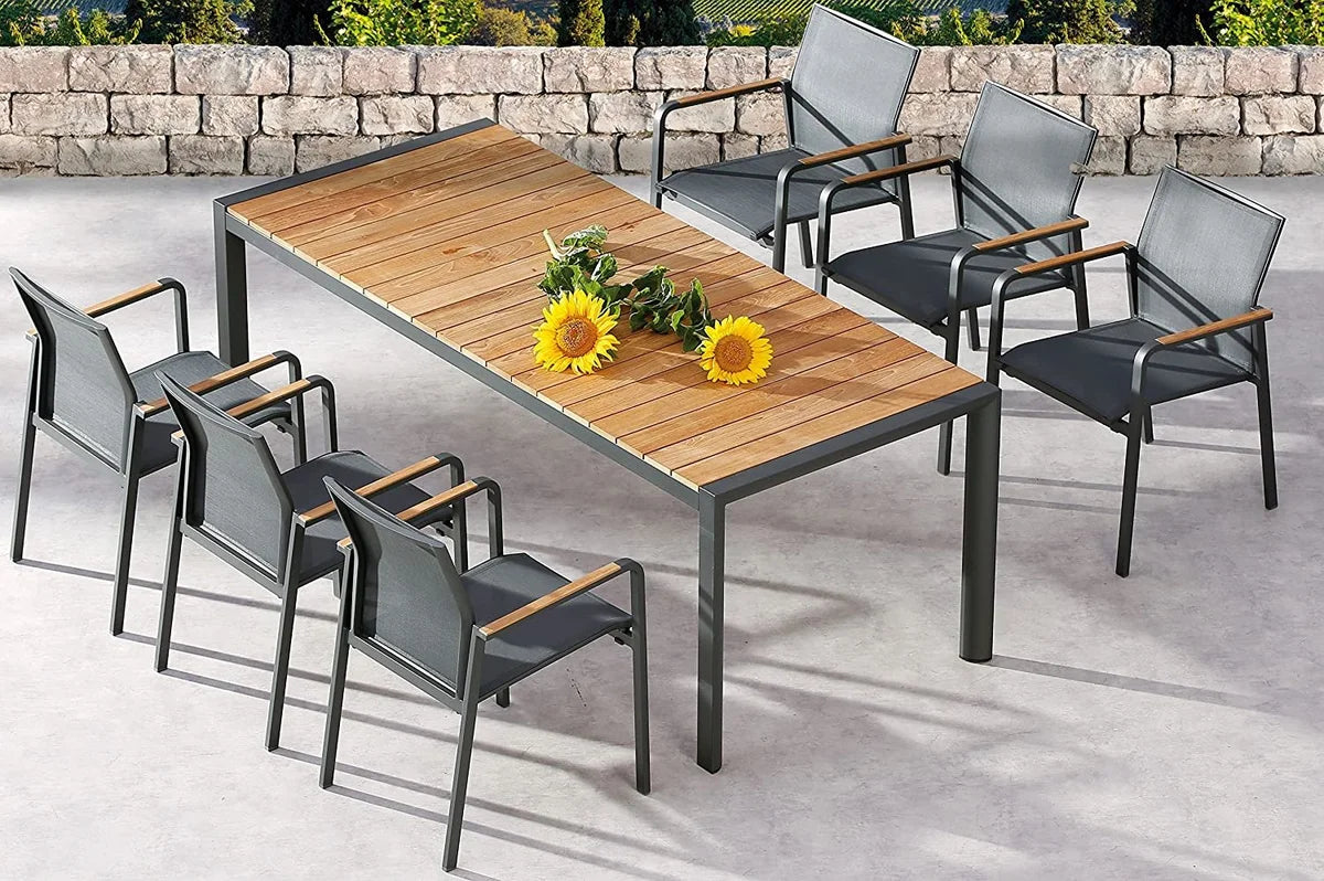barths Tisch Paros 2100x900 mm anthrazit/Teakholz
