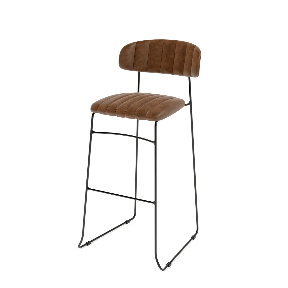 Feros Mundo Barhocker Cognac, Kunstleder gepolstert, feuerhemmend, 465 x 490 x 1050 mm
