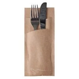 Papstar Bestecktasche Stripes - natur inkl. weißer Serviette