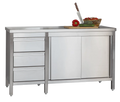 Edelstahl Arbeitsschrank Profi mit Flügeltüren und 3 Schubladen 1000 x 700 x 850 mm