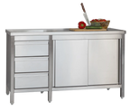 Edelstahl Arbeitsschrank Profi mit Schiebetüren und 3 Schubladen 1800 x 600 x 850 mm