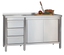 Edelstahl Arbeitsschrank Profi mit Flügeltüren- Aufkantung und 3 Schubladen 1000 x 600 x 850 mm