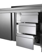 Edelstahl Arbeitsschrank Profi mit Schiebetüren- Aufkantung und 3 Schubladen 1600 x 600 x 850 mm