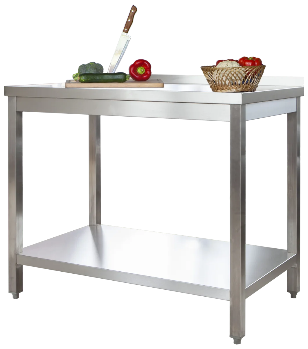 Edelstahl Arbeitstisch Profi 1600 x 600 mm - mit Grundboden und Aufkantung