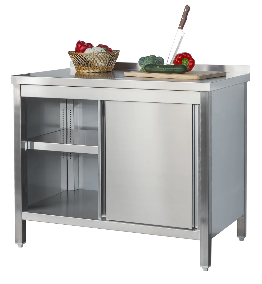 Edelstahl Arbeitsschrank Profi mit Schiebetüren und Aufkantung - 1400 x 700 mm