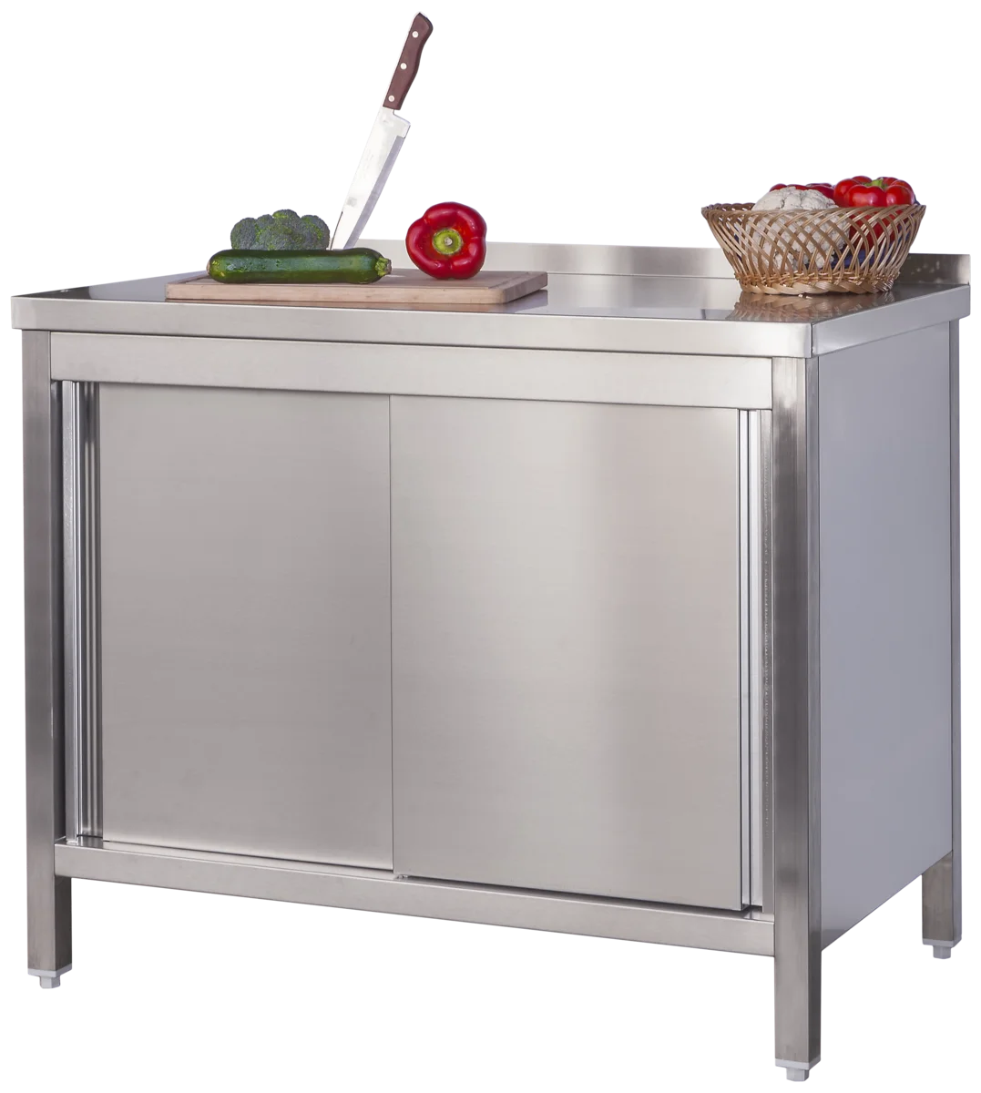 Edelstahl Arbeitsschrank  Profi mit Schiebetüren und Aufkantung - 1800 x 600 mm