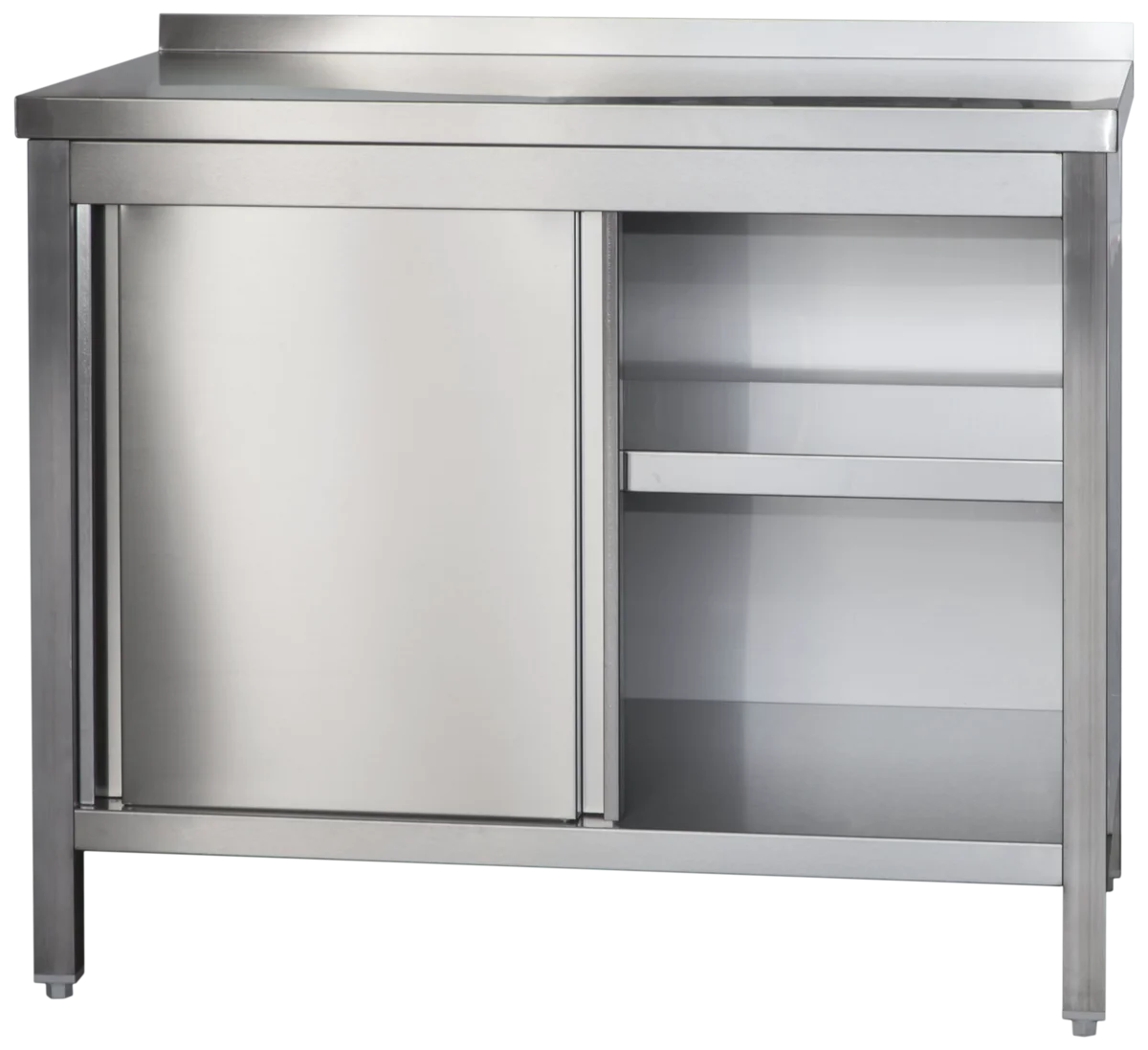 Edelstahl Arbeitsschrank  Profi mit Schiebetüren und Aufkantung - 1800 x 600 mm