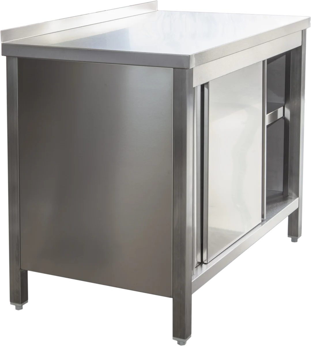 Edelstahl Arbeitsschrank  Profi mit Schiebetüren und Aufkantung - 1800 x 600 mm