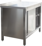 Edelstahl Arbeitsschrank Profi mit Schiebetüren und Aufkantung -1600 x 600 mm
