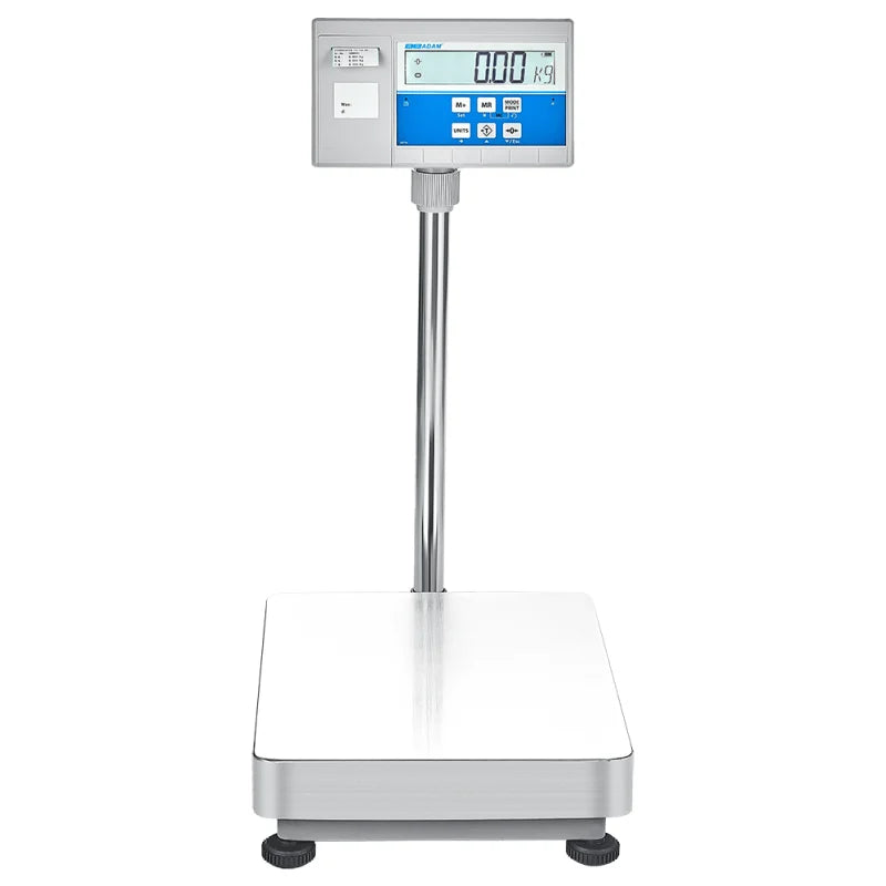AE Adam Bodenwaage mit Hochanzeige und Einbaudrucker für Etiketten oder Barcodes 300 kg / Lesbarkeit 20 g
