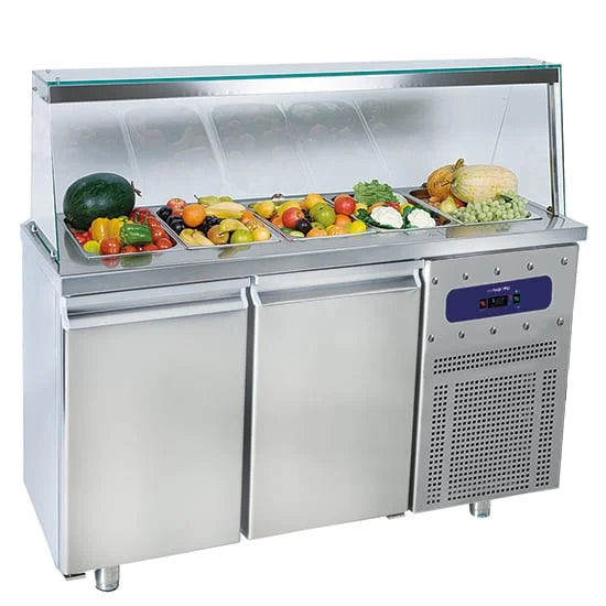 Mastro Saladette mit 2 Türen GN 1/1 und Glasstruktur, 4x GN 1/1 H=150 mm, -2°/+8°C
