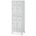 Stahl-Fächerschrank mit Füßen und Drehriegelverschluss, 4 Fächer, BxTxH 610x500x1850 mm