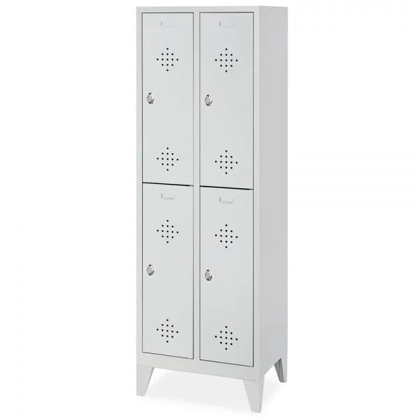 Stahl-Fächerschrank mit Füßen und Drehriegelverschluss, 4 Fächer, BxTxH 610x500x1850 mm
