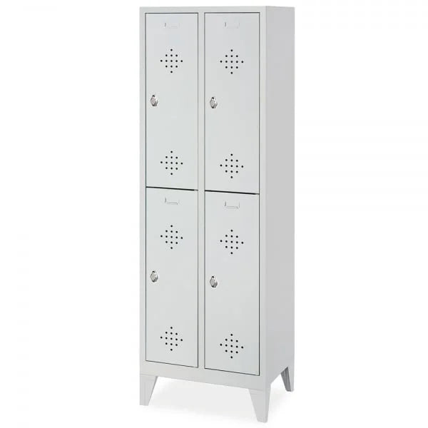 Stahl-Fächerschrank mit Füßen und Drehriegelverschluss, 4 Fächer, BxTxH 610x500x1850 mm