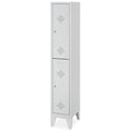 Stahl-Fächerschrank mit Füßen und Zylinderschloss, 2 Fächer, BxTxH 320x500x1850 mm