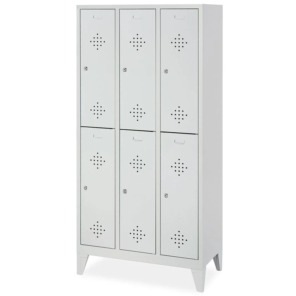 Stahl-Fächerschrank mit Füßen und Zylinderschloss, 6 Fächer, BxTxH 900x500x1850 mm