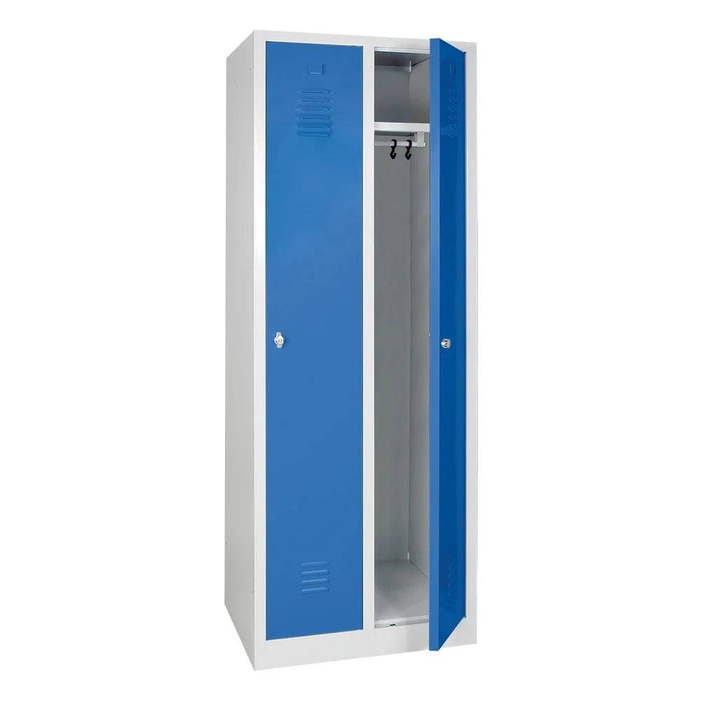 Garderobenspind Profi mit Drehriegelverschluss, 2 Abteile, BxTxH 600x500x1800 mm, Türen blau