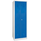 Putzmittelschrank mit Sockel, BxTxH 600x500x1800 mm, Korpus lichtgrau, Türen blau