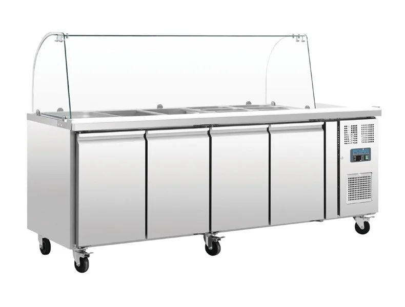 Polar Saladette 4 Türen mit Glasaufsatz
