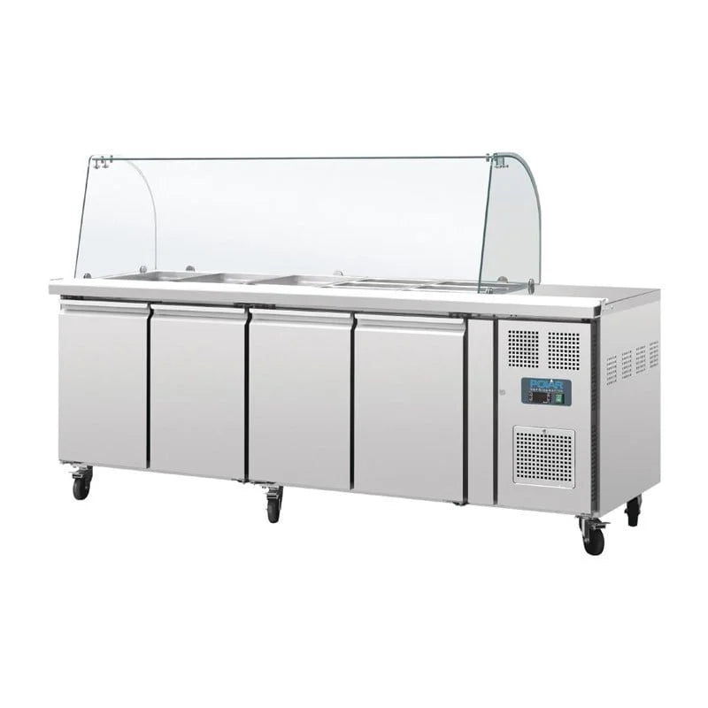 Polar Saladette 4 Türen mit Glasaufsatz
