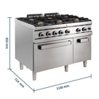 Gasherd Serie 700 - 110/70 mit Elektrobackofen - 6 Kochstellen - 42 kW
