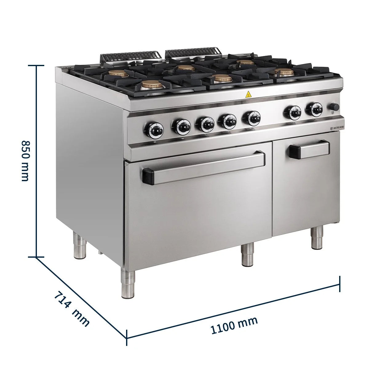 Gasherd Serie 700 - 110/70 mit Elektrobackofen - 6 Kochstellen - 42 kW