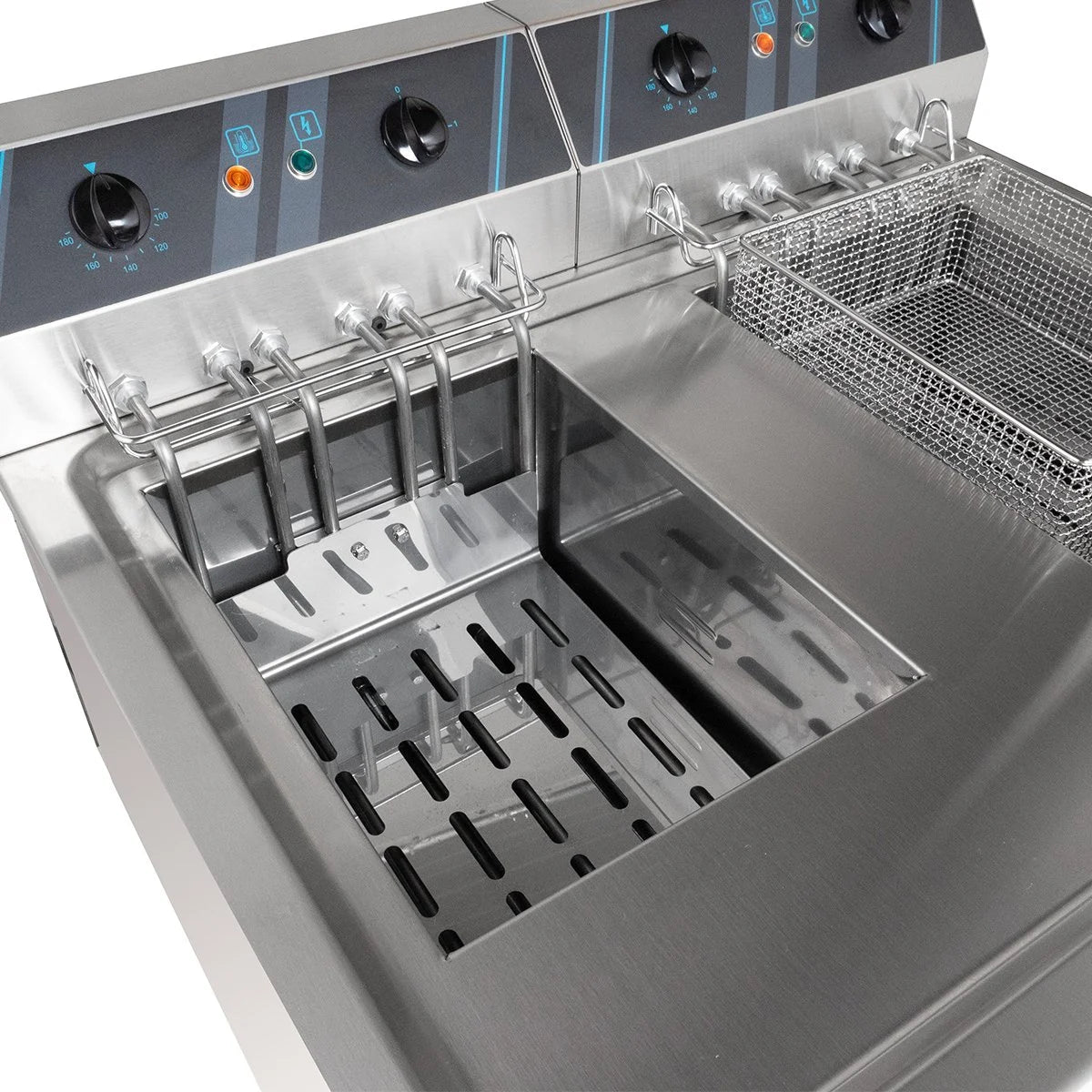 Elektro-Doppel-Fritteuse Profi - 12+12 Liter mit Ablasshahn, 400 V