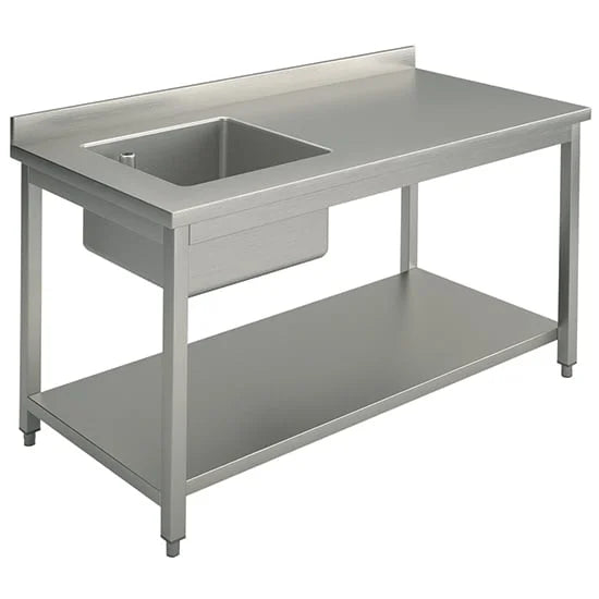 Mastro Arbeitstisch mit Becken links, mit Grundboden, mit Aufkantung, 1600x700 mm