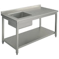Mastro Arbeitstisch mit Becken links, mit Grundboden, mit Aufkantung, 2000x700 mm