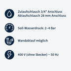 Geschirrspülmaschine ECO 50x50 cm Korbmaß, mit Reiniger- & Klarspüldosierer, mit Ablaufpumpe & Enthärter, Made in Europe, 400 Volt