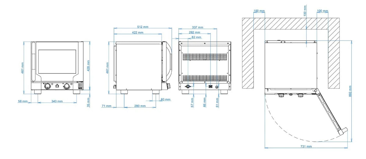 Tecnoeka Heißluftofen 4 x GN 1/2 mit Befeuchtung