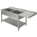 Mastro Spültisch mit Grundboden für Einbau-Geschirrspüler, 2 Becken links, 1600x700 mm