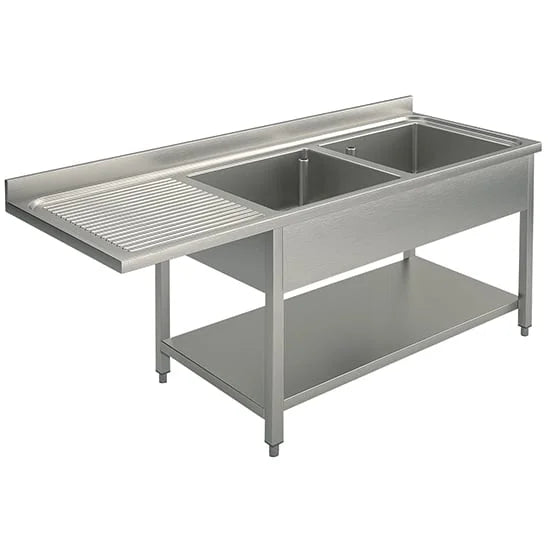 Mastro Spültisch mit Grundboden für Einbau-Geschirrspüler, 2 Becken rechts, 1600x700 mm