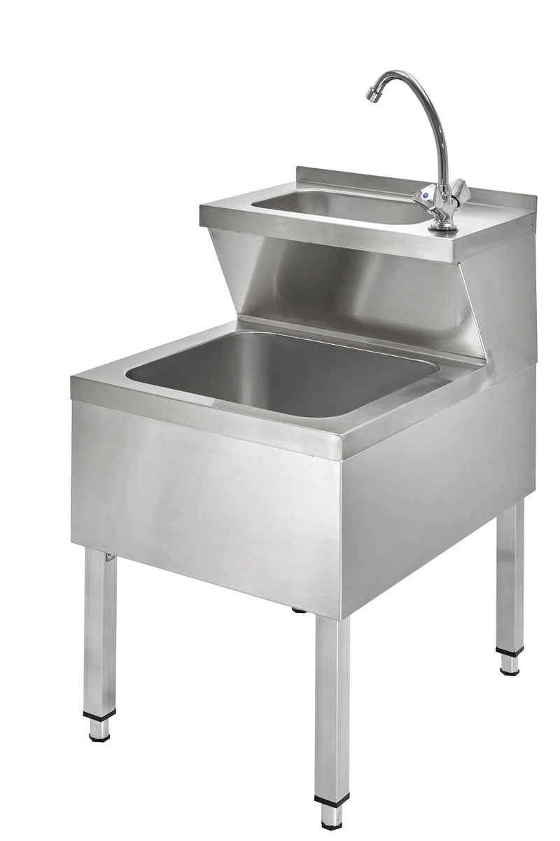 Handwasch-Ausgussbeckenkombination Basic 2, Kalt- und Warmwasserhahn