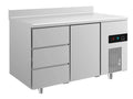 A&S Kühltisch -2 bis +8°C 1400x700x850mm mit 1x Tür und 1x drei Schubladen u. Aufkantung (2DTA)
