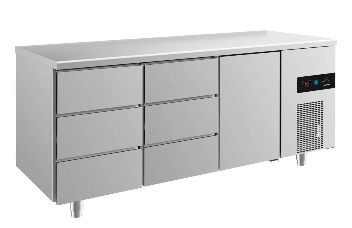 A&S Kühltisch -2 bis +8°C 1865x700x850mm mit 1x Tür und 2x drei Schubladen (3DDT)